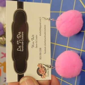 Fuzz Ball Earrings Bright Pink